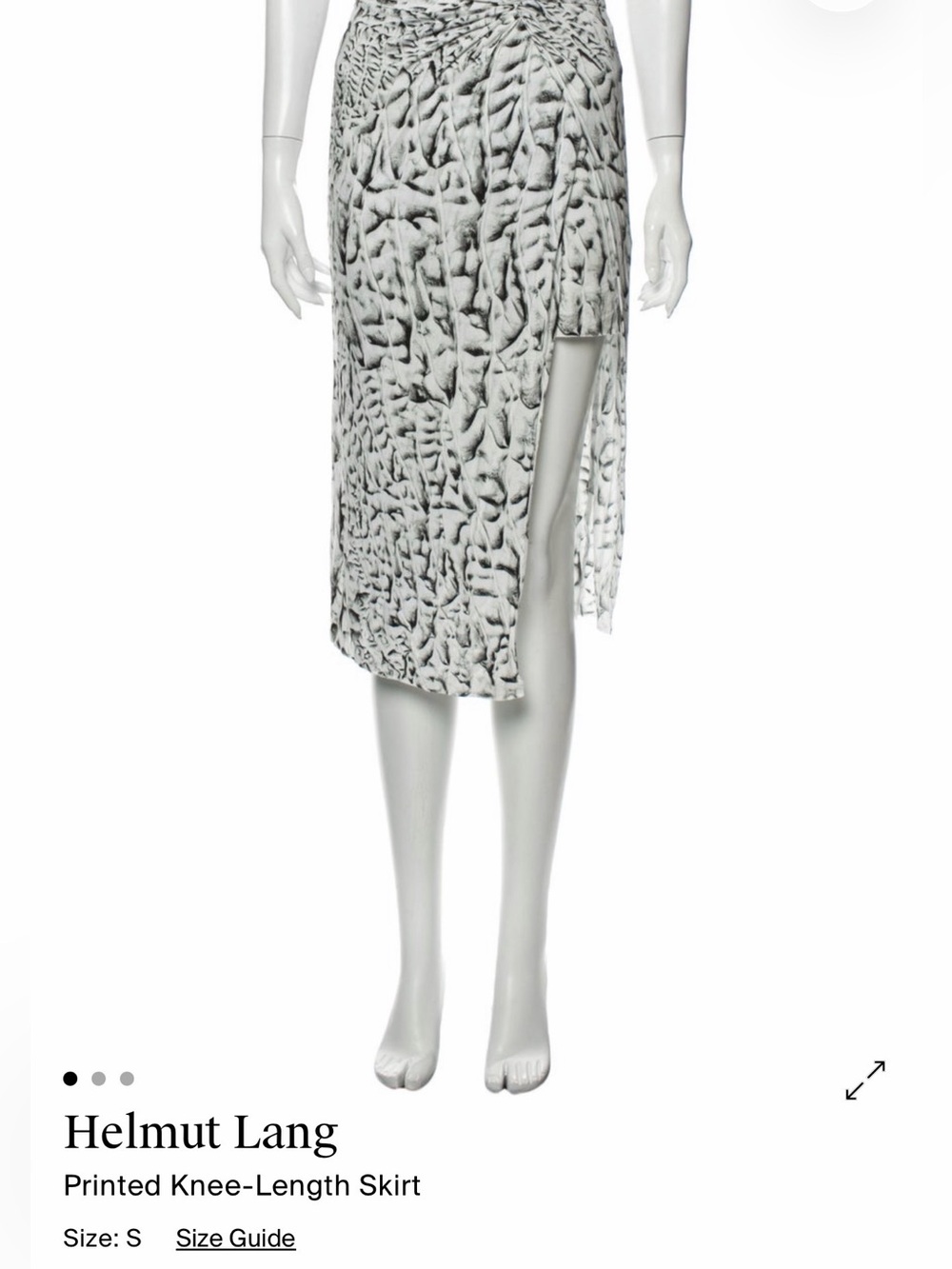 Helmut Lang Black & White Printed Midi Skirt with Side Slit